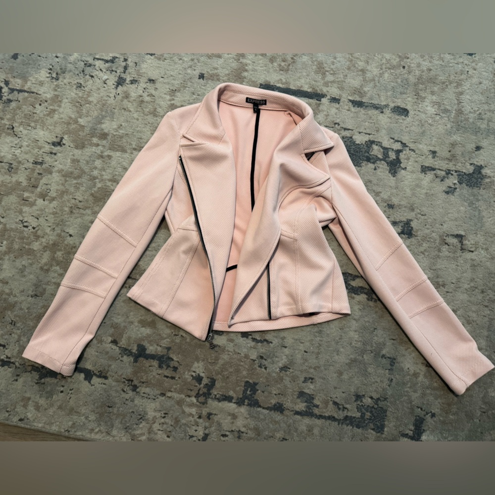 Express Pink Zip Up Moto Jacket With Black Piping Size Medium